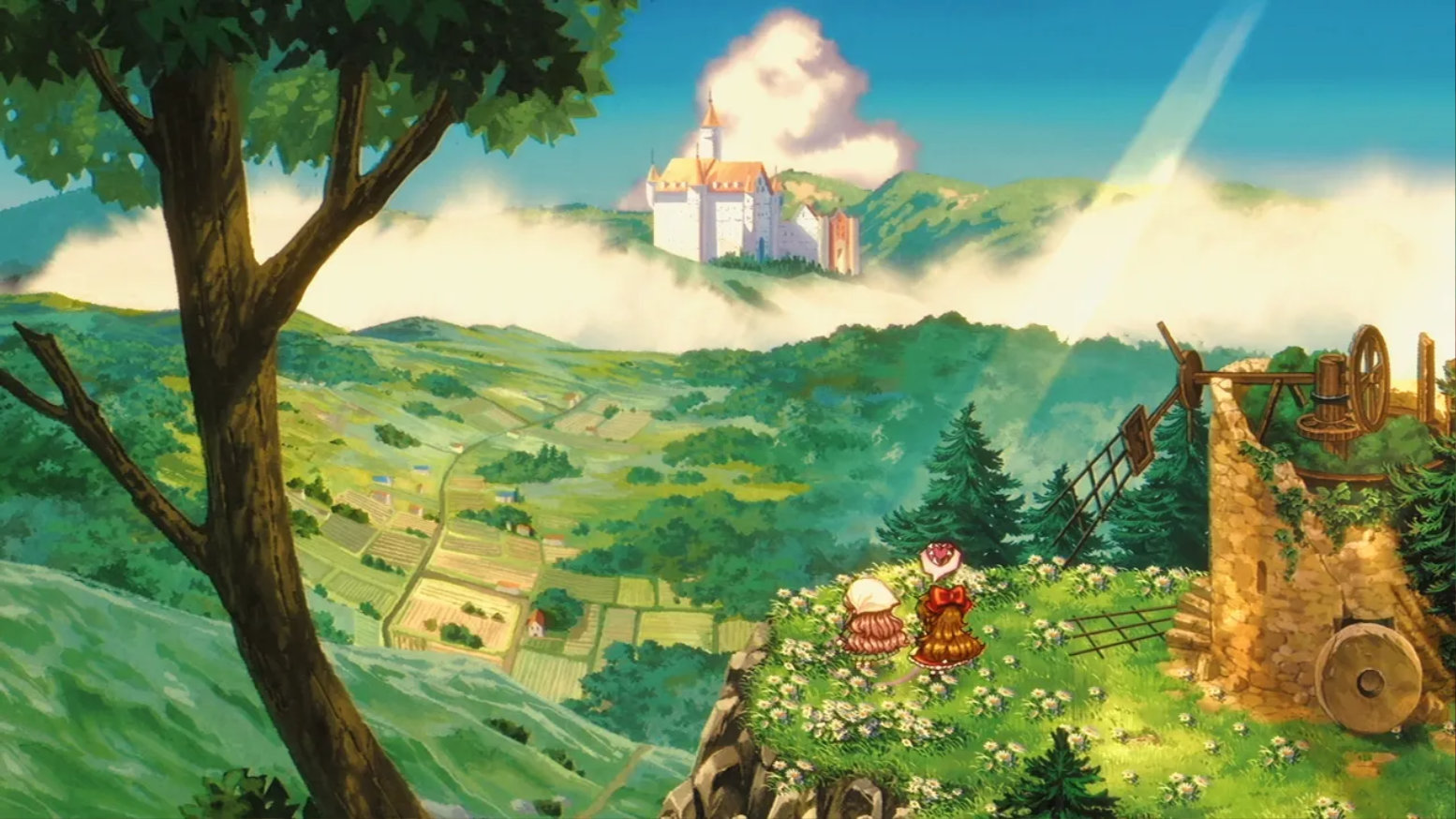 Landscape view from the mountains featuring a distant castle.